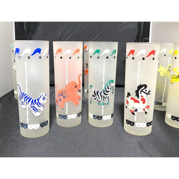 1950s Libby “Merry Go Round” Hand Painted Carousel Collins Glasses- Set of 8 - Picture 10 of 10